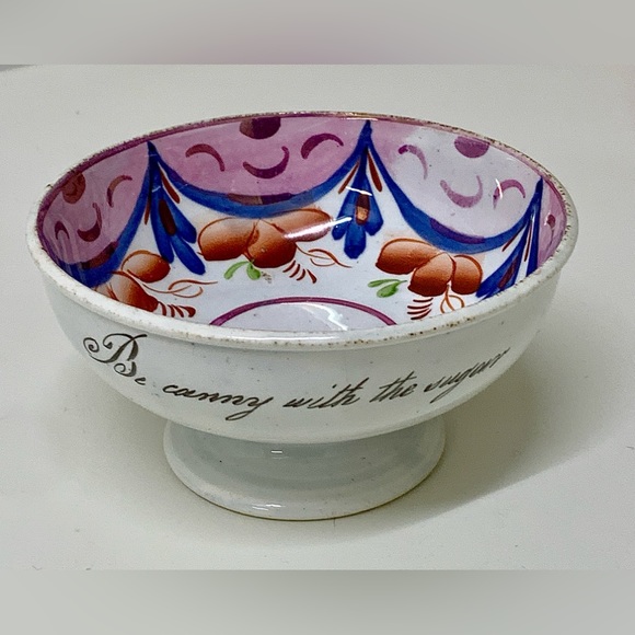 c. 1830 Vintage Gaudy Welsh Drape Variant Inscribed Pedestal Sugar Bowl - Picture 7 of 16